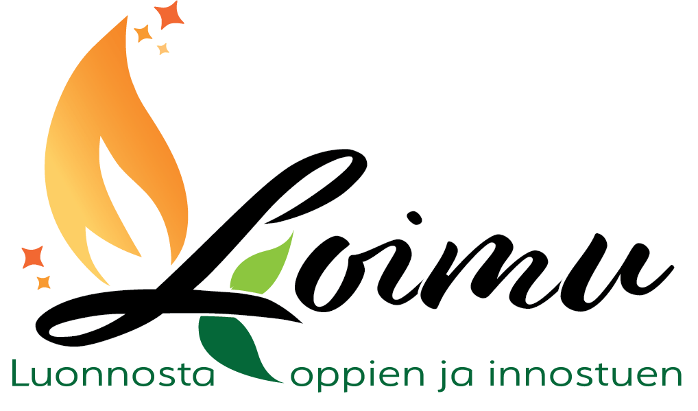 Loimu -logo, luonnosta oppien ja innostuen logo kuvastaa nuotiota ja luontoa