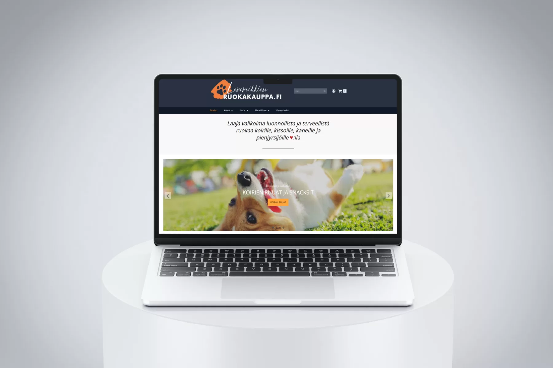Mainosmateriaalit - Lemmikkienruokakauppa.fi aloitussivulla on esittelyssä eläinten ruokia ja tarvikkeita
